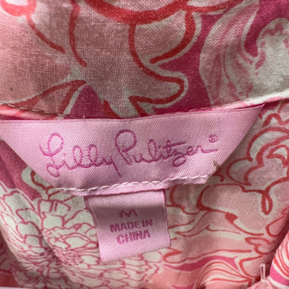 Lilly Pulitzer Pajama Top Womens M Pink Tropical Floral Print Button Up - Picture 5 of 13